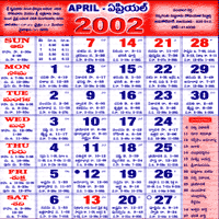 Click here to download Telugu Calendar for the month of April 2002