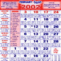 Click here to download Telugu Calendar for the month of February 2002