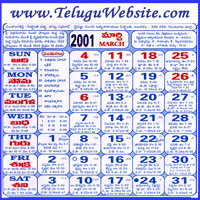 Click here to download Telugu Calendar for the month of March 2001